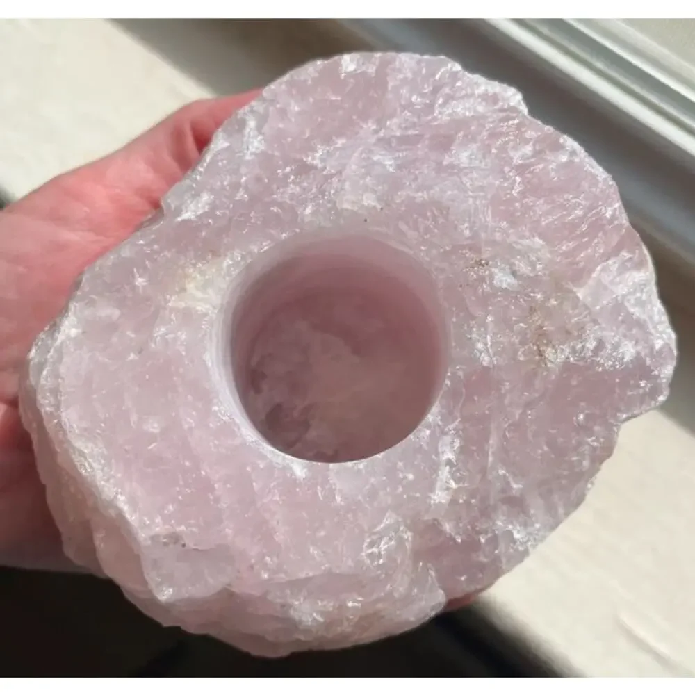 Large Natural Rose Quartz Crystal Candle Holder Tea Light Holder Made in Brazil
